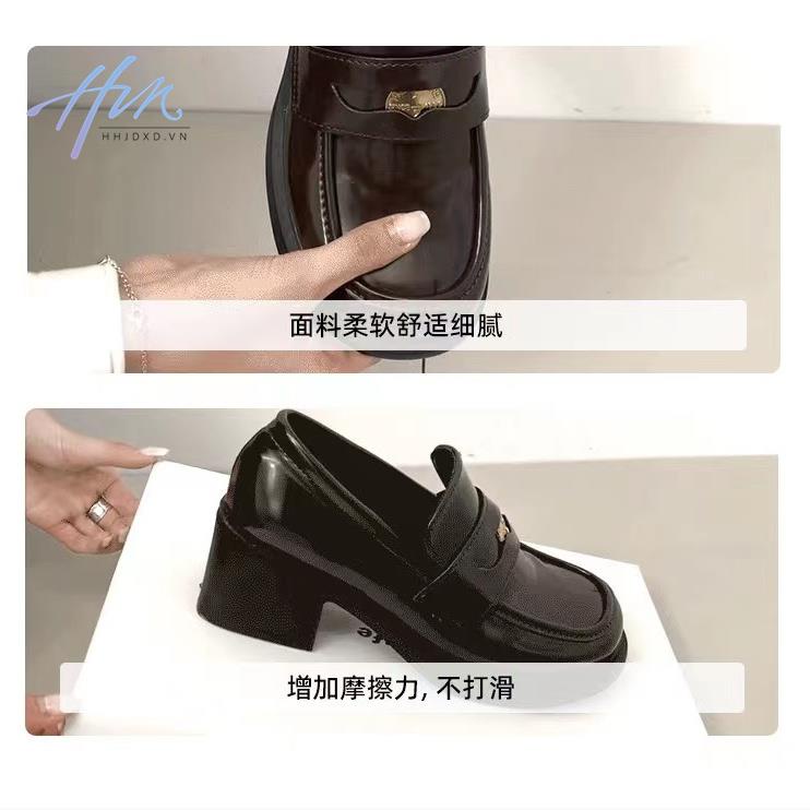 Giày Da Đế Dày Màu Đen Phong Cách Anh Quốc Thời Trang Mùa Hè 2023