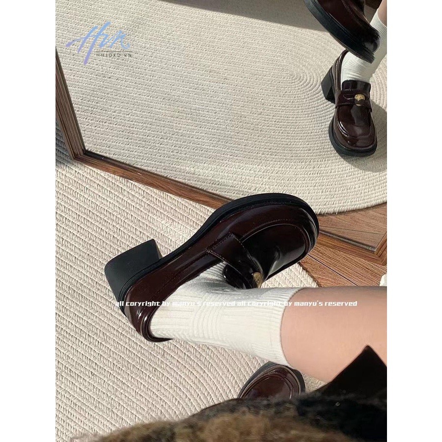 Giày Da Đế Dày Màu Đen Phong Cách Anh Quốc Thời Trang Mùa Hè 2023