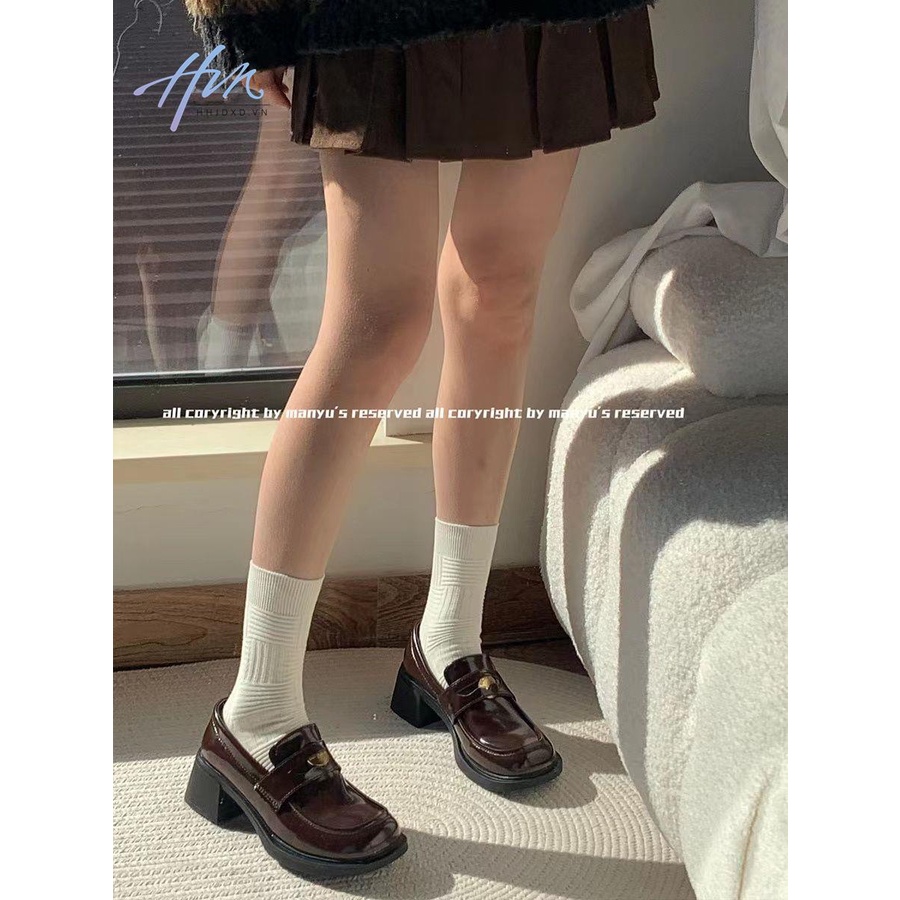 Giày Da Đế Dày Màu Đen Phong Cách Anh Quốc Thời Trang Mùa Hè 2023