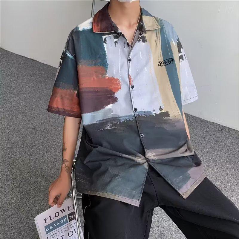 áo dài tay sơ mi Áo Sơ Mi Nam Tay Ngắn Phối Màu Tương Phản Kiểu Dáng Áo Nam Cỡ Lớn Cỡ Lớn Cỡ To Cỡ Lớn Mẫu Mỏng