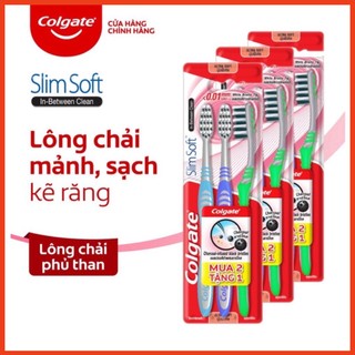 Bộ 3 Bàn chải Colgate Slimsoft Between Charcoal lông chải mềm mảnh than hoạt tính