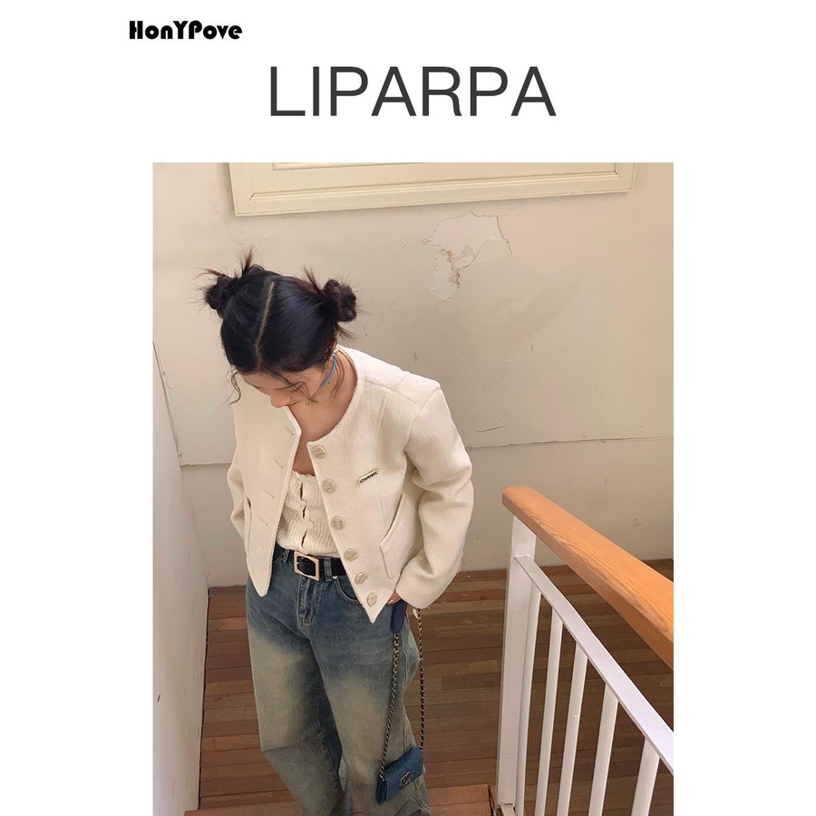 Honypove Áo Khoác Vest Tay Dài Dáng Ngắn Cỡ Nhỏ Phong Cách Pháp Thời Trang Cao Cấp