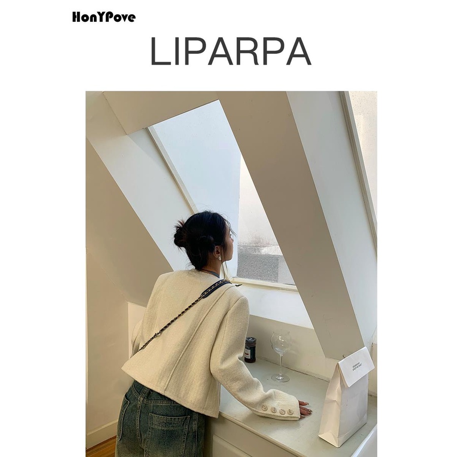 Honypove Áo Khoác Vest Tay Dài Dáng Ngắn Cỡ Nhỏ Phong Cách Pháp Thời Trang Cao Cấp