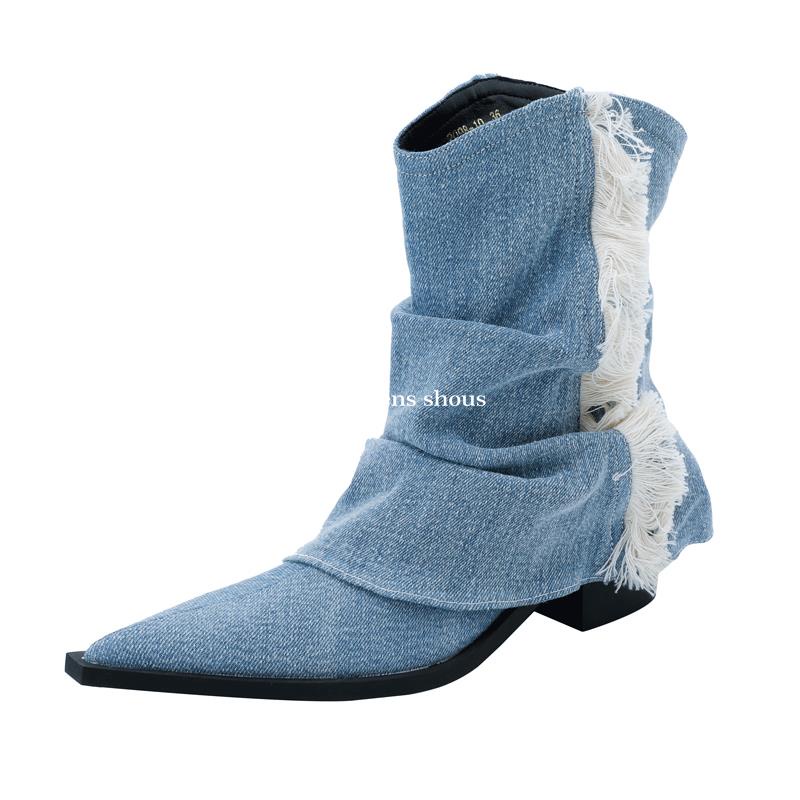 Giày Boots Martin Mũi Nhọn Phối Tua Rua Trẻ Trung Cá Tính Dành Cho Nữ