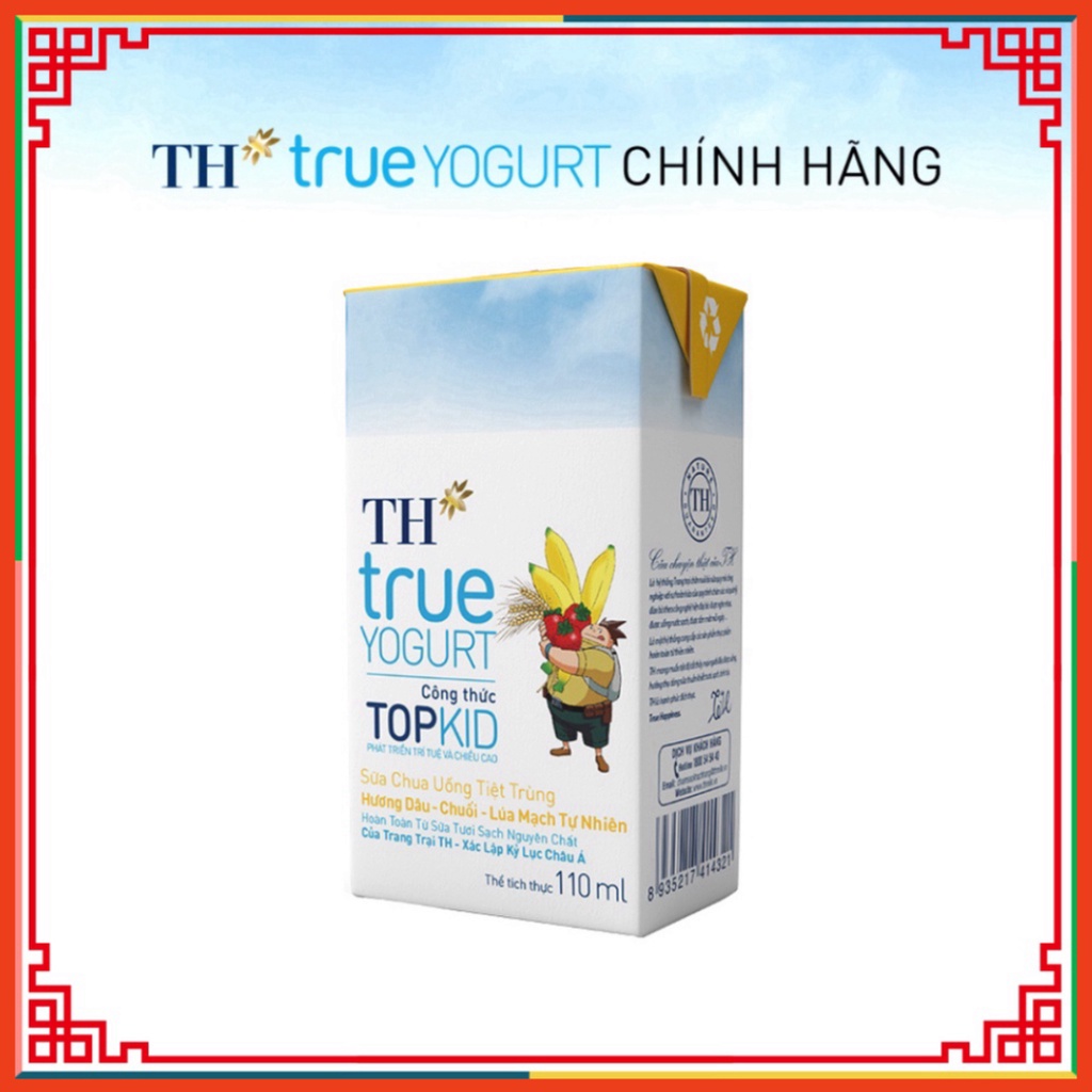 Thùng Sữa chua uống khử trùng TOPKID hương dâu-chuối-lúa mạch đương nhiên TH True Yogurt Thùng 48 Hộp 110ml