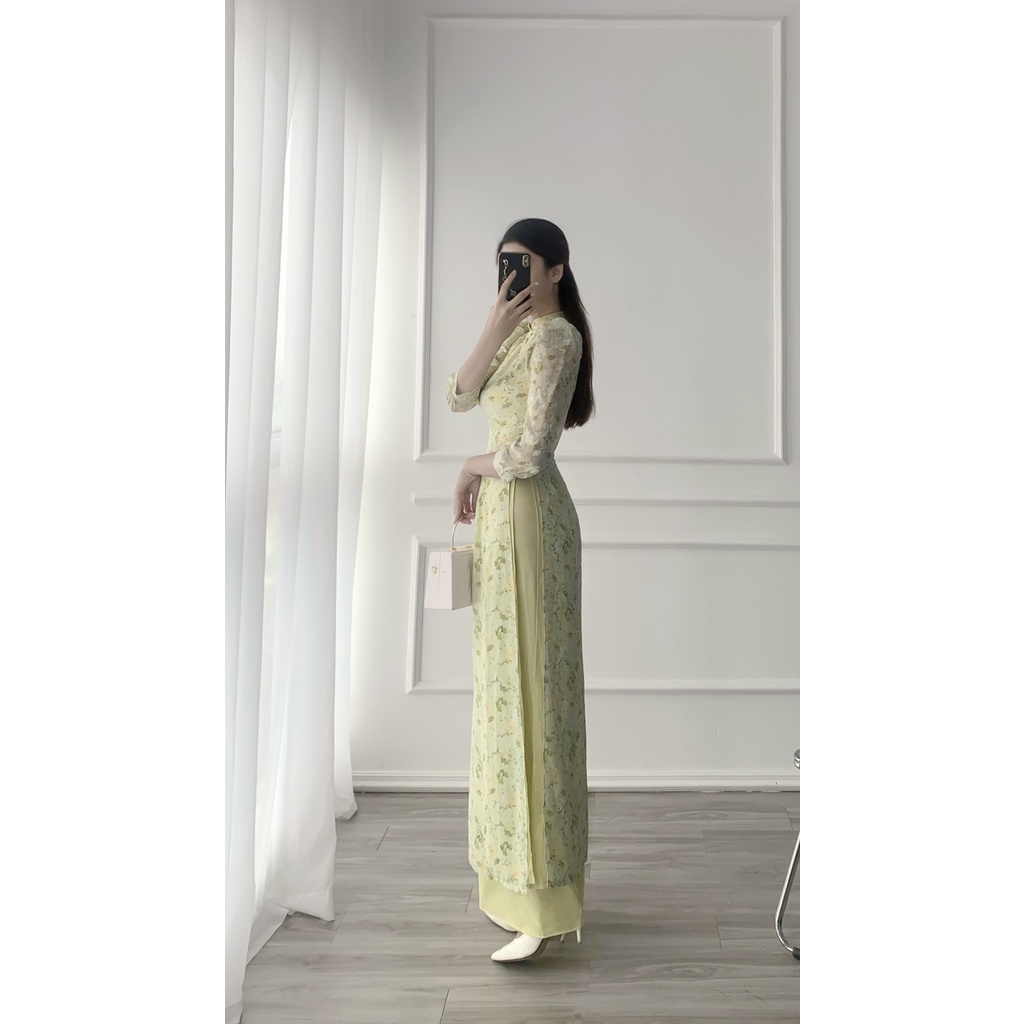 ÁO DÀI HOA NHÍ TRUYỀN THỐNG 4 TÀ TAY LỠ TRẺ TRUNG