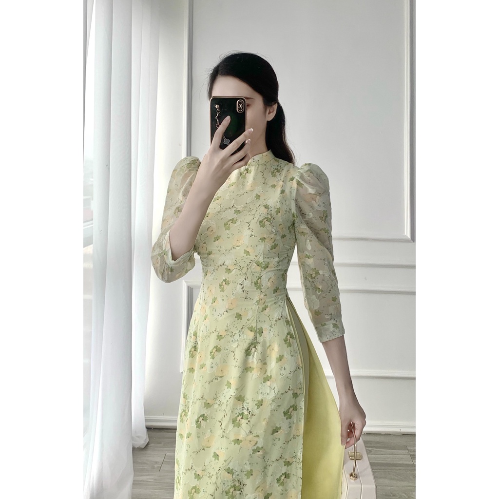 ÁO DÀI HOA NHÍ TRUYỀN THỐNG 4 TÀ TAY LỠ TRẺ TRUNG