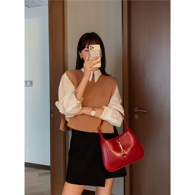 Túi Xách Đeo Vai / Kẹp Nách Màu Đỏ Phong Cách Thời Trang Pháp 2023 Dành Cho Nữ