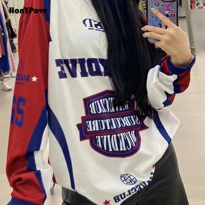 Honypove Áo Thun Thể Thao Mùa Thu 2023 y2k Tay Dài Dáng Rộng Mau Khô Phong Cách Hàn Quốc Millennium Hot Girl