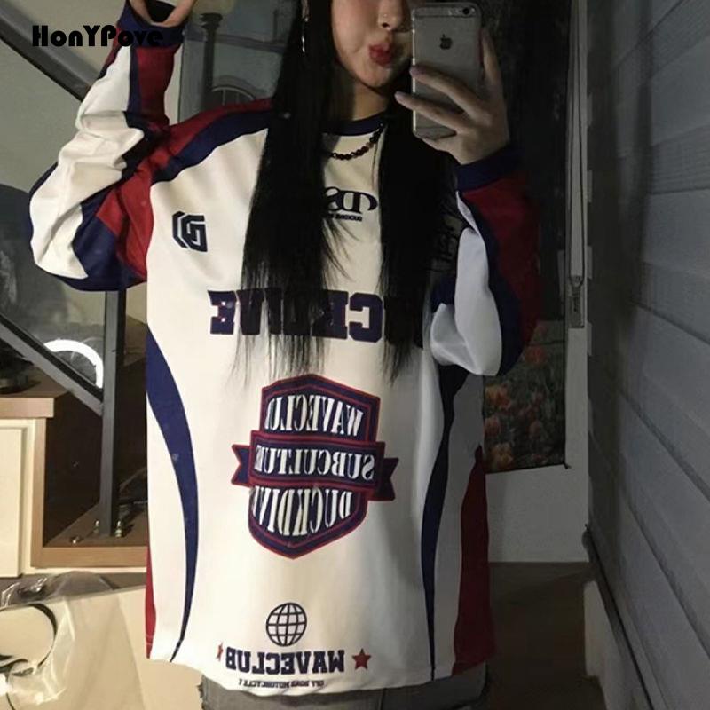 Honypove Áo Thun Thể Thao Mùa Thu 2023 y2k Tay Dài Dáng Rộng Mau Khô Phong Cách Hàn Quốc Millennium Hot Girl