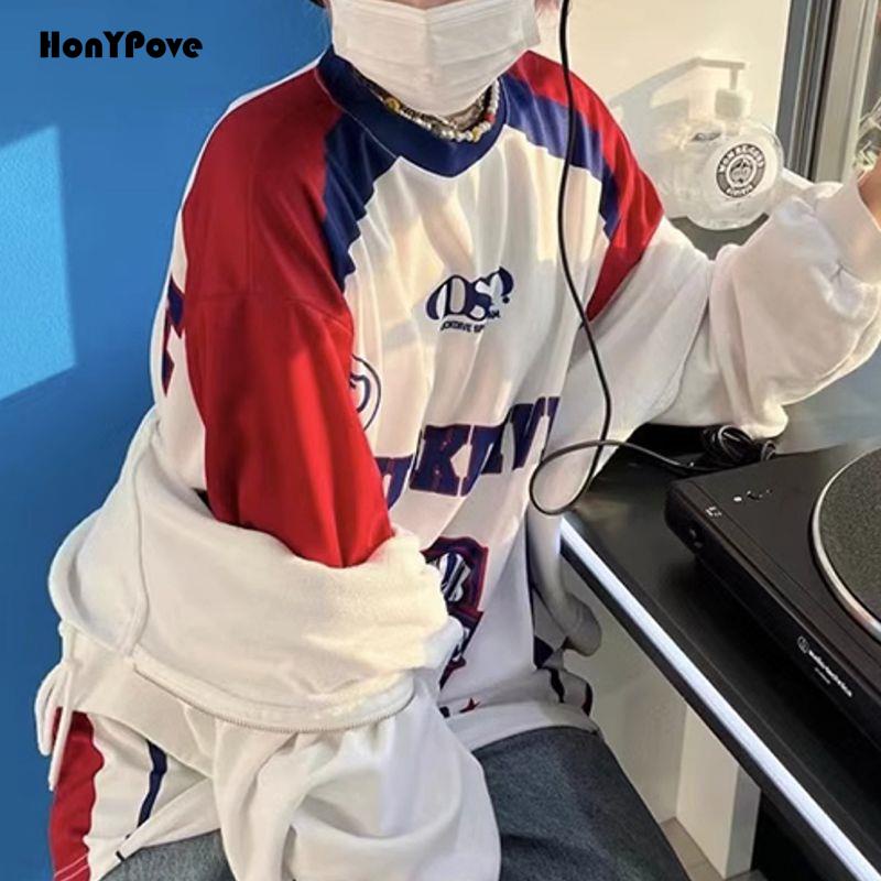 Honypove Áo Thun Thể Thao Mùa Thu 2023 y2k Tay Dài Dáng Rộng Mau Khô Phong Cách Hàn Quốc Millennium Hot Girl