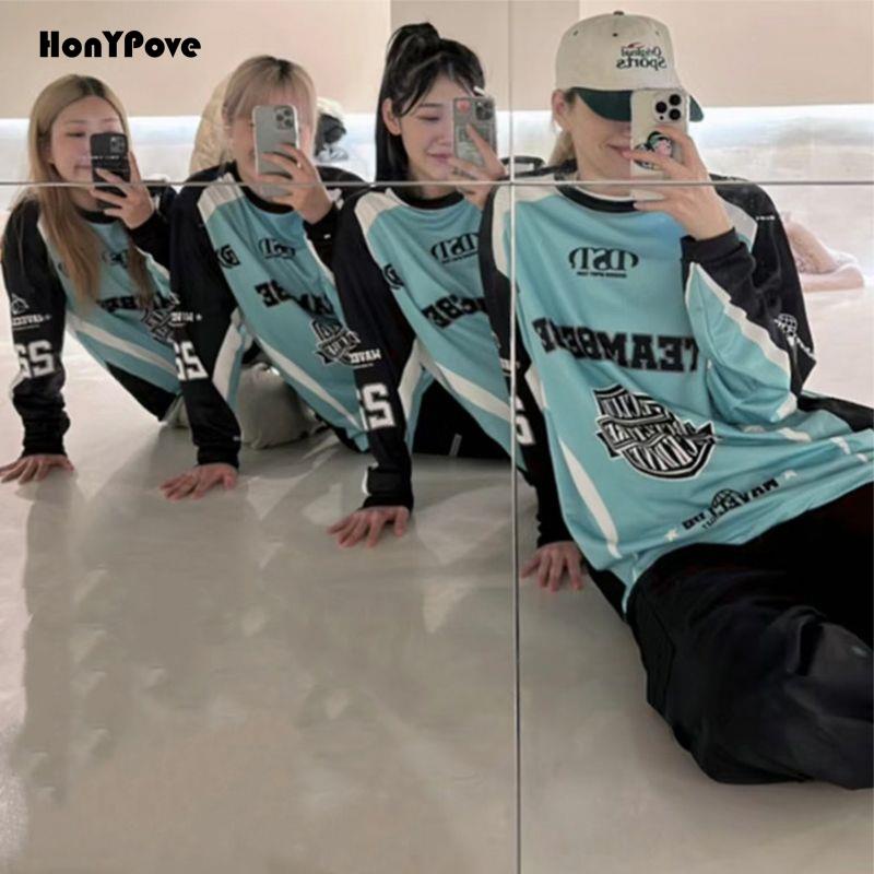 Honypove Áo Thun Thể Thao Mùa Thu 2023 y2k Tay Dài Dáng Rộng Mau Khô Phong Cách Hàn Quốc Millennium Hot Girl