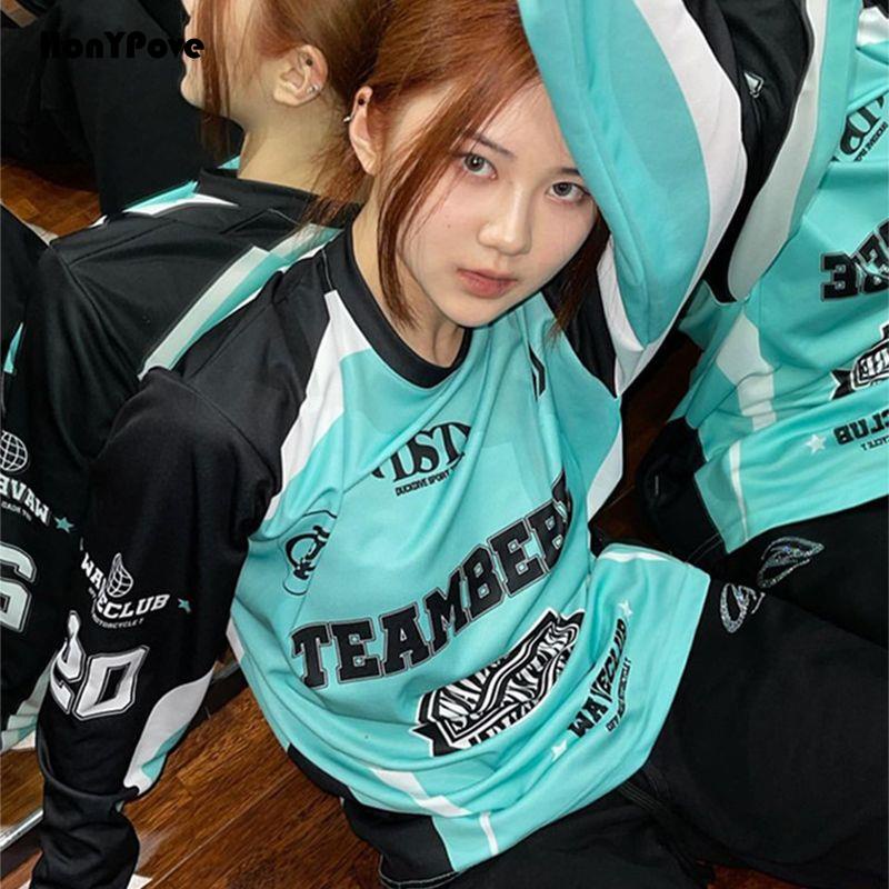 Honypove Áo Thun Thể Thao Mùa Thu 2023 y2k Tay Dài Dáng Rộng Mau Khô Phong Cách Hàn Quốc Millennium Hot Girl