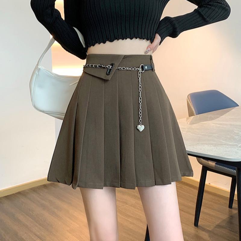 Thời trang váy xếp ly phụ nữ mùa xuân và mùa thu giảm béo eo cao anti-light casual a-line suit skirt