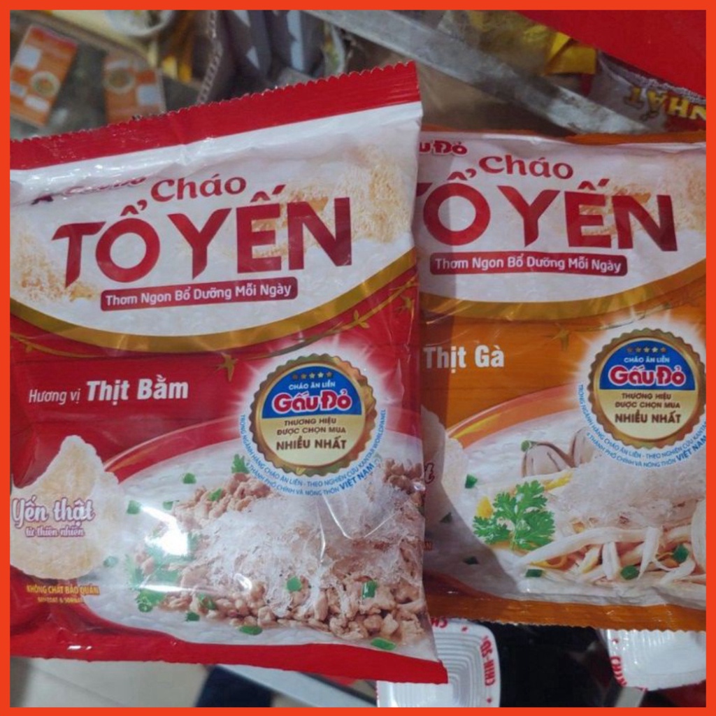 CHÁO TỔ YẾN GẤU ĐỎ mùi vị thịt BẰM, THỊT GÀ Thùng GÓI 30G - GẤU ĐỎ (Chính hãng)