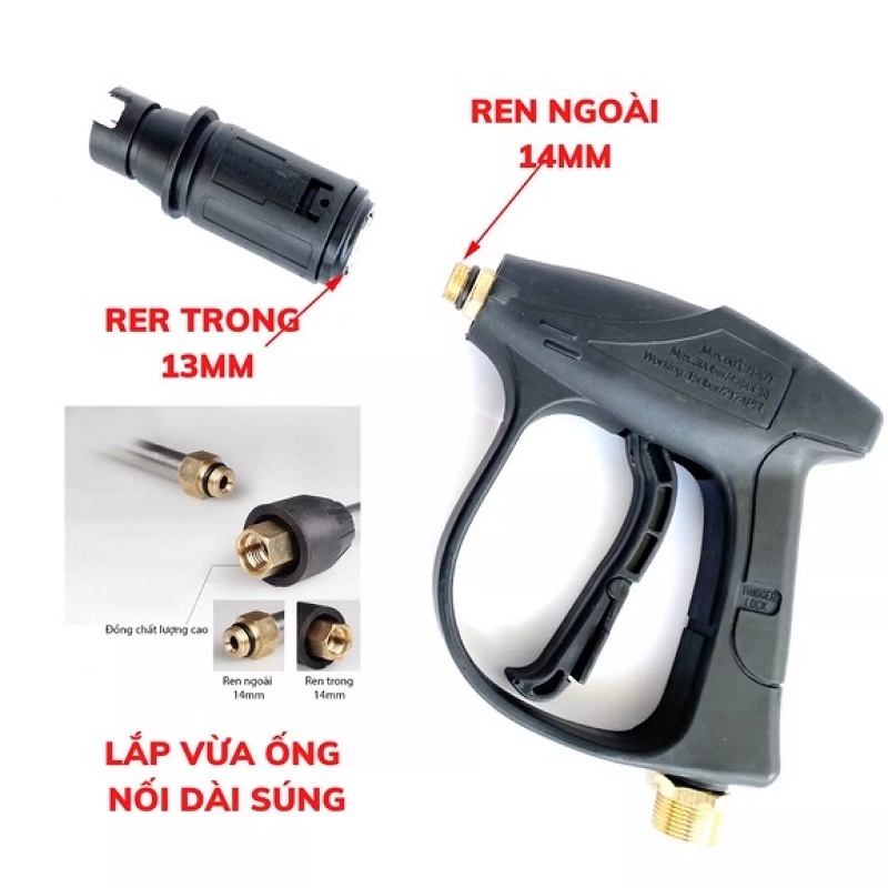 Súng rửa xe áp lực cao Ren ngoài 22mm - đầu lắp được bình bọt tuyết
