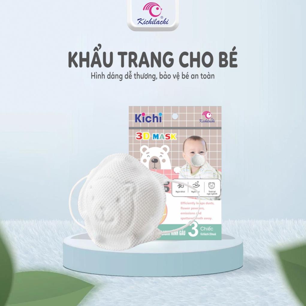 Khẩu Trang Cho Bé Kichilachi, Set 3 Chiếc Khẩu Trang Hình Gấu Cho Trẻ