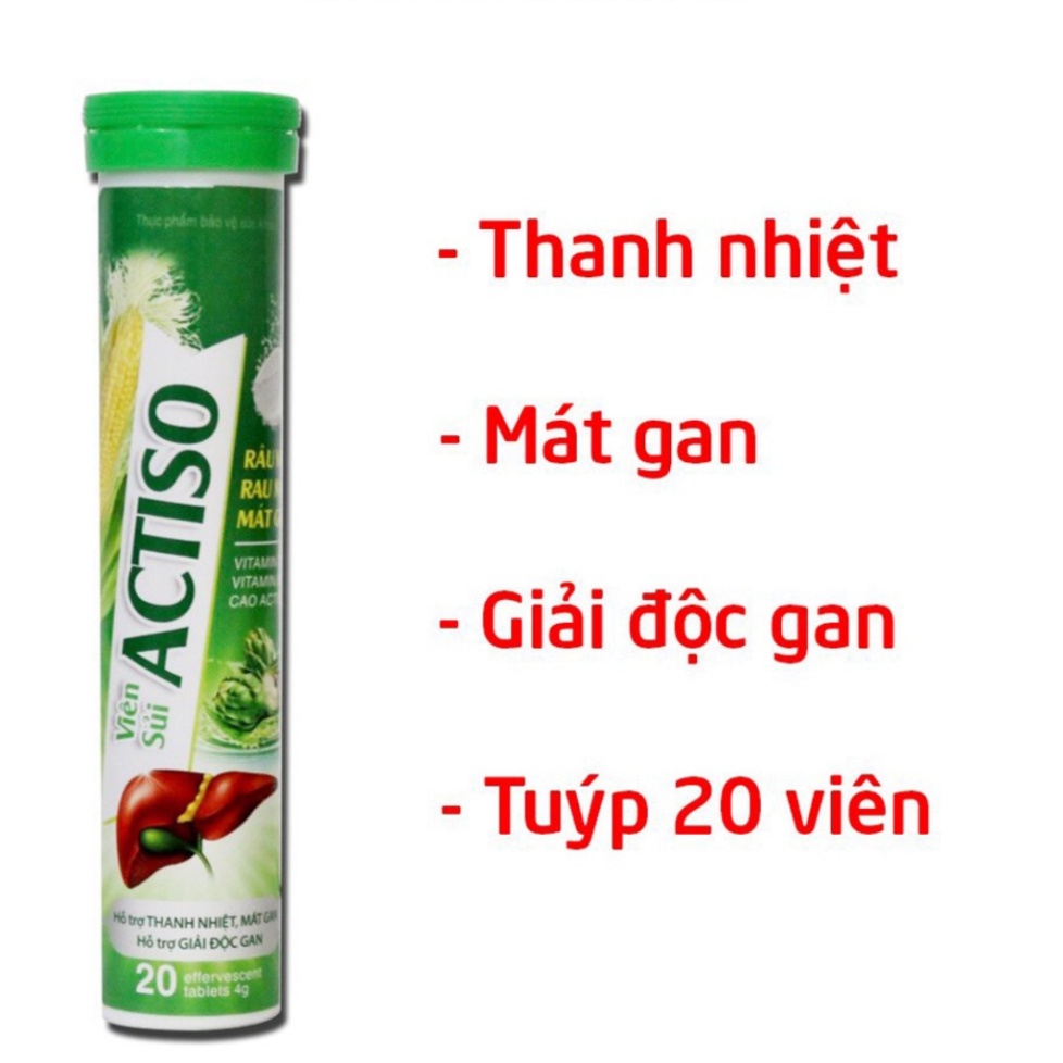 Viên C sủi Actiso Râu ngô Rau má mát gan thanh nhiệt giải độc 20 viên