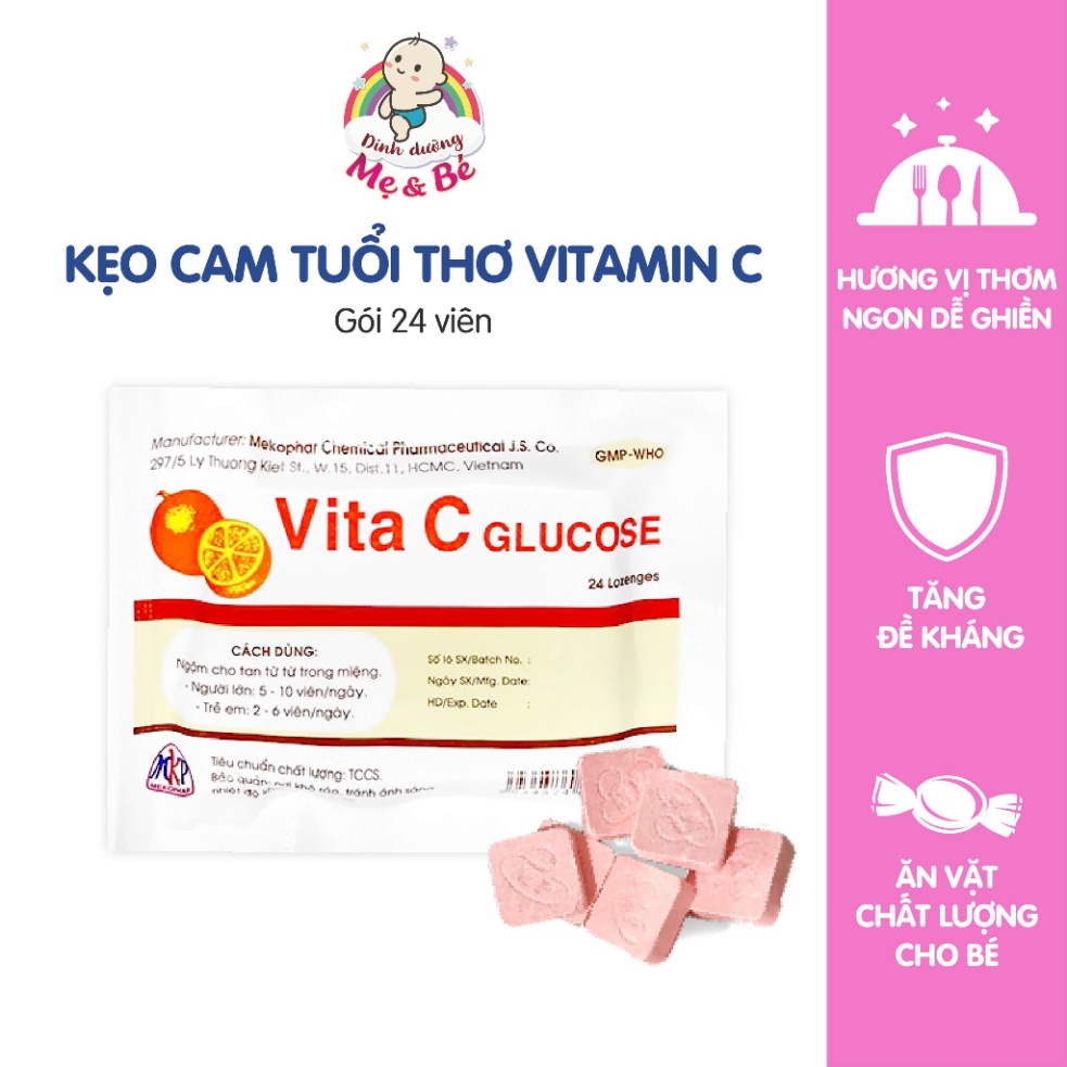 Kẹo cam Vita C Glucose gói 24 viên bổ sung vitamin C tăng đề kháng