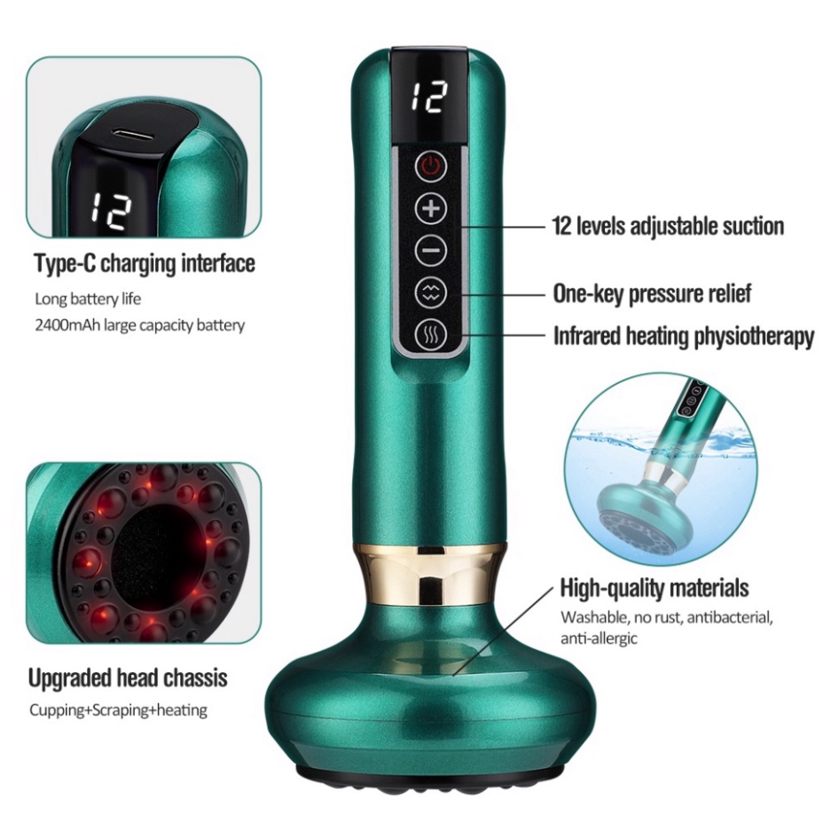 Máy Massage Eazylife giác hơi bằng điện 12 Tốc Độ Màn Hình LED Màu Đỏ Hiệu Quả