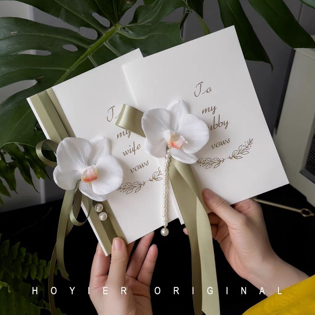 Thiệp cưới lời thề đám cưới ins wind niche pháp lời thề cô dâu này mô phỏng phalaenopsis thẻ lời thề retro tinh tế lời thề c