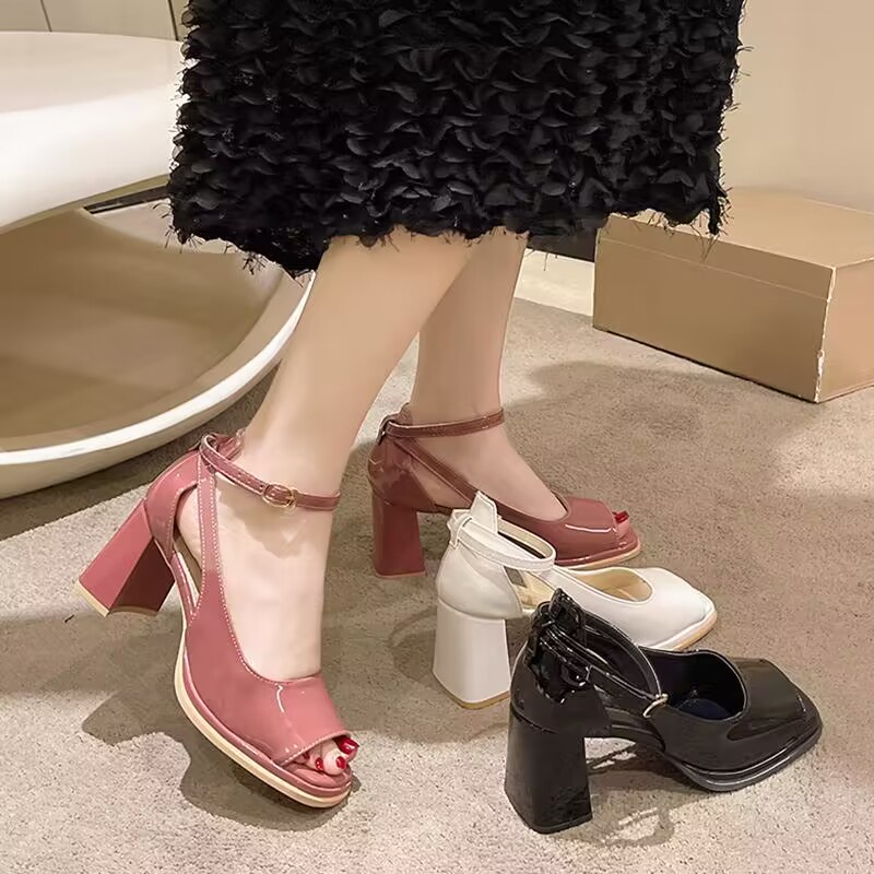 Giày Cao Gót Đế Dày Hở Ngón Xinh Xắn Dành Cho Nữ