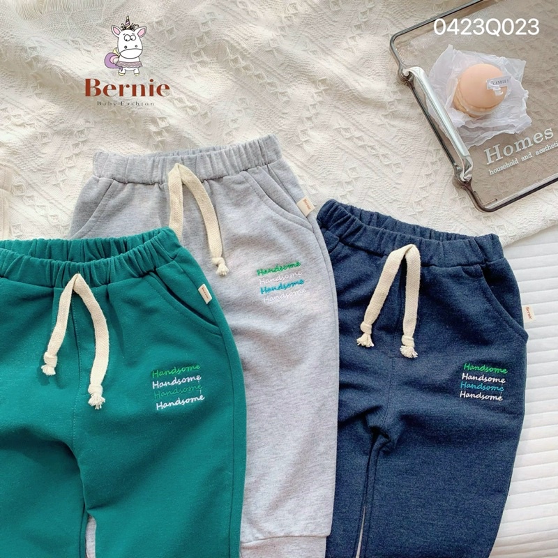 Quần dài bé trai da cá thêu Handsome Bernie - Quần thu đông thể thao bé trai cho bé từ 9-23kg- 0423Q023
