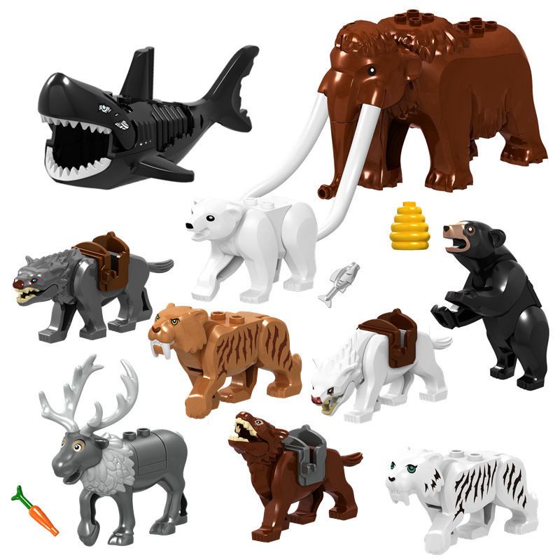 Tương thích với lego khối xây dựng động vật hạt nhỏ mammoth sabre-răng hổ nai sừng tấm lợn rừng cừu sói gấu sha