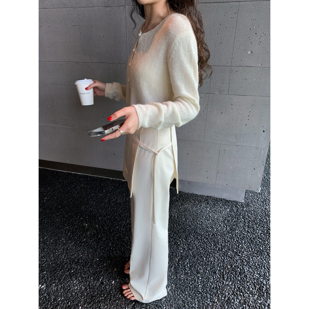 Bandage wrapped skirt pants fake two-piece casual pants women s autumn cover-up thin women s quần drape pants