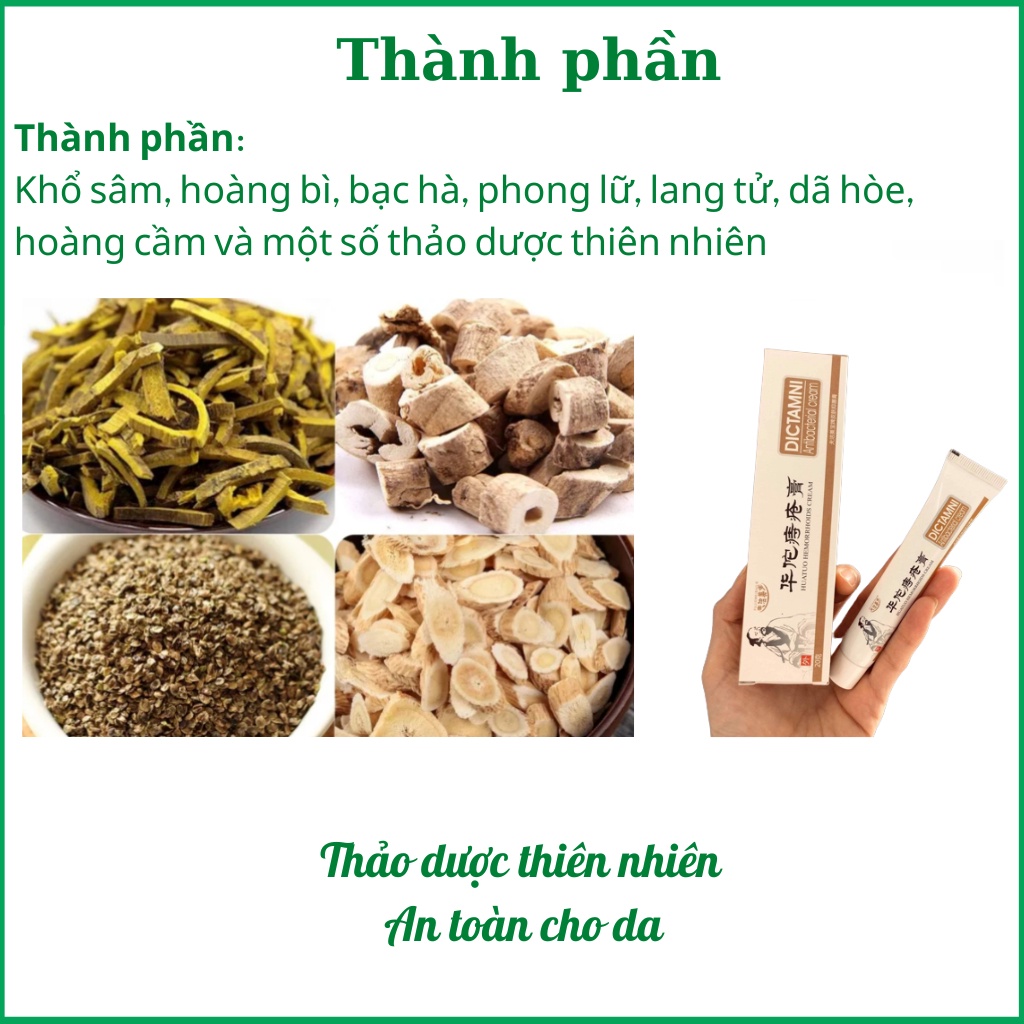 Kem bôi Dictamni- Dùng khi bị trĩ và rát hậu môn, thành phần thảo dược làm dịu mát, giảm đau rát, tuýp 20gr