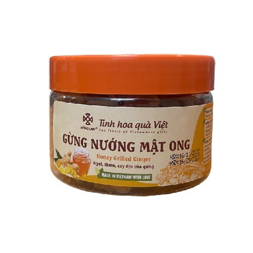 Gừng nướng mật ong Bon Bon Hồng Lam, hộp (70gr, 80gr, 150gr). Có vị ngọt, thơm, cay dịu của cừng