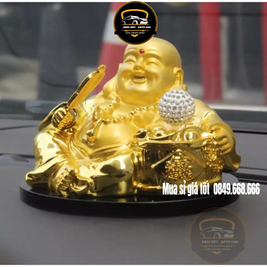 Tượng phật di lặc để trên ô tô may mắn tài lộc - tượng di lặc có quả cầu xoay bằng năng lượng mặt trời - Khải Huy Scar