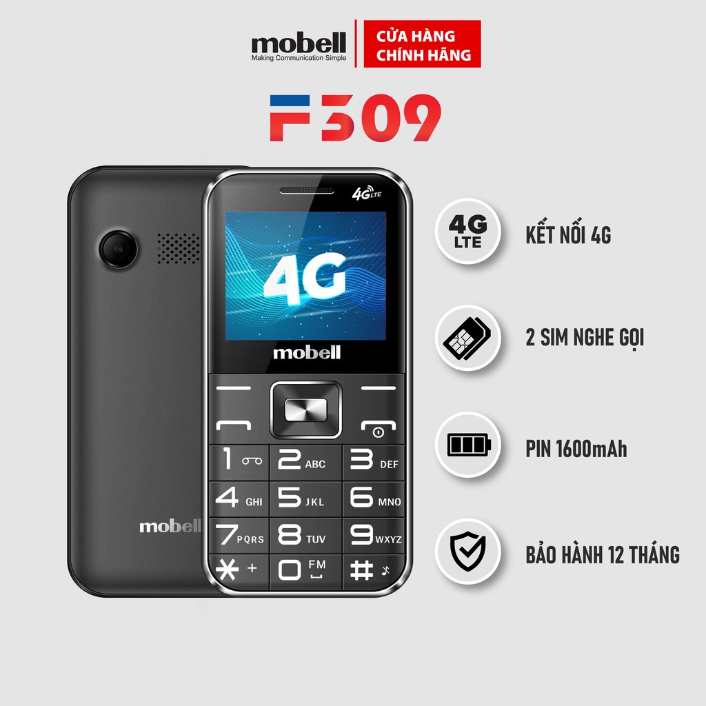 Điện Thoại Phổ Thông Mobell F309 Chính Hãng Nghe Gọi Loa To Pin Trâu Bàn Phím Lớn 2 SIM 4G Dành Cho Người Cao Tuổi