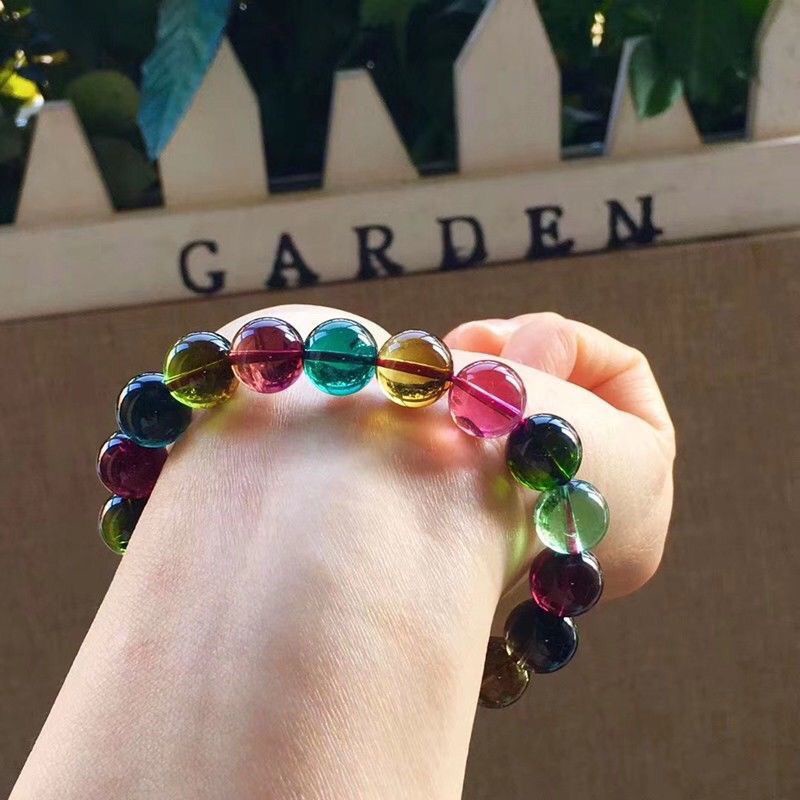 Vòng tay tourmaline chính hãng pha lê cao cầu vồng kẹo màu lucky wangfu ins model gift mother 2023.8.9