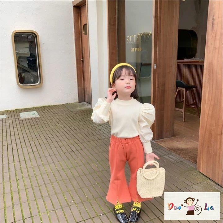 Áo Thun Tay Dài Phồng Cổ Cao Thời Trang Mùa Thu 2023 Dành Cho Bé Gái