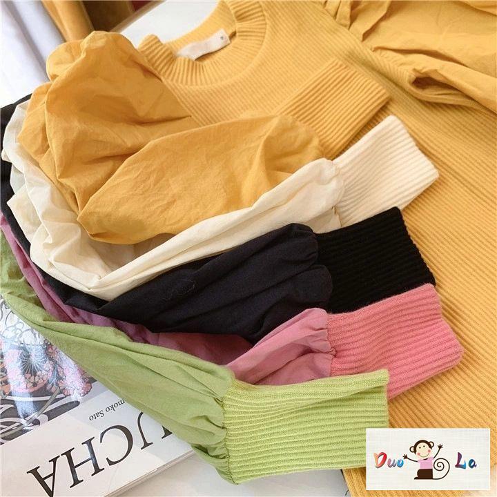 Áo Thun Tay Dài Phồng Cổ Cao Thời Trang Mùa Thu 2023 Dành Cho Bé Gái