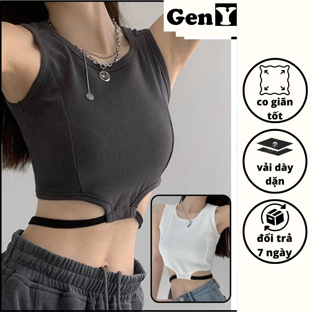 Áo Ba Lỗ Nữ Sát Nách Phối Dây Eo GenY - Áo Croptop Ôm 3 Lỗ Chất Thun Gân Mềm Mịn