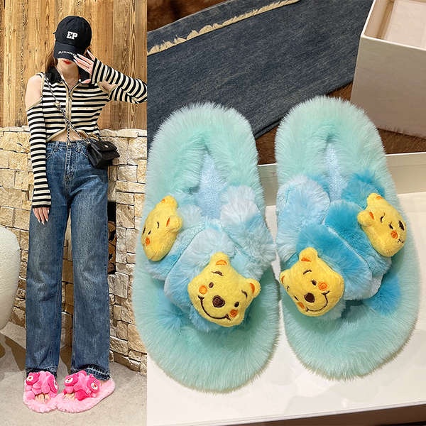 Dép Lê Bông Hở Ngón Hình Gấu Pooh Hoạt Hình Đáng Yêu Thời Trang 2023