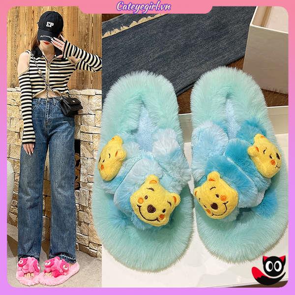 Dép Lê Bông Hở Ngón Hình Gấu Pooh Hoạt Hình Đáng Yêu Thời Trang 2023