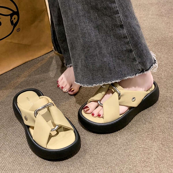 Dép đi trong nhà phụ nữ mùa hè mặc bên ngoài phong cách mới dày-soled anti-slip beach flip @