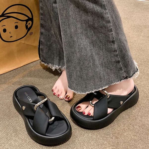 Dép đi trong nhà phụ nữ mùa hè mặc bên ngoài phong cách mới dày-soled anti-slip beach flip @