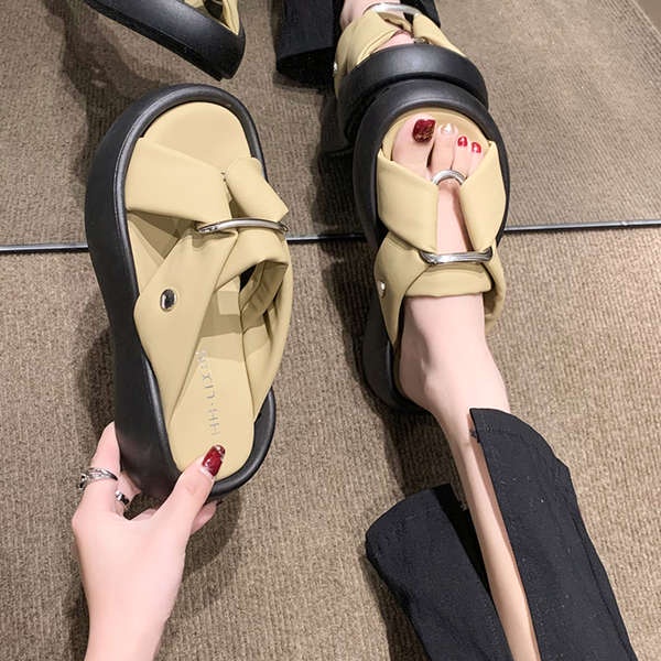 Dép đi trong nhà phụ nữ mùa hè mặc bên ngoài phong cách mới dày-soled anti-slip beach flip @