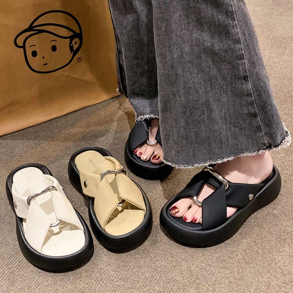 Dép đi trong nhà phụ nữ mùa hè mặc bên ngoài phong cách mới dày-soled anti-slip beach flip @