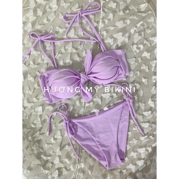 Bikini đồ bơi nữ 2 mảnh cột nơ màu tím mộng mơ