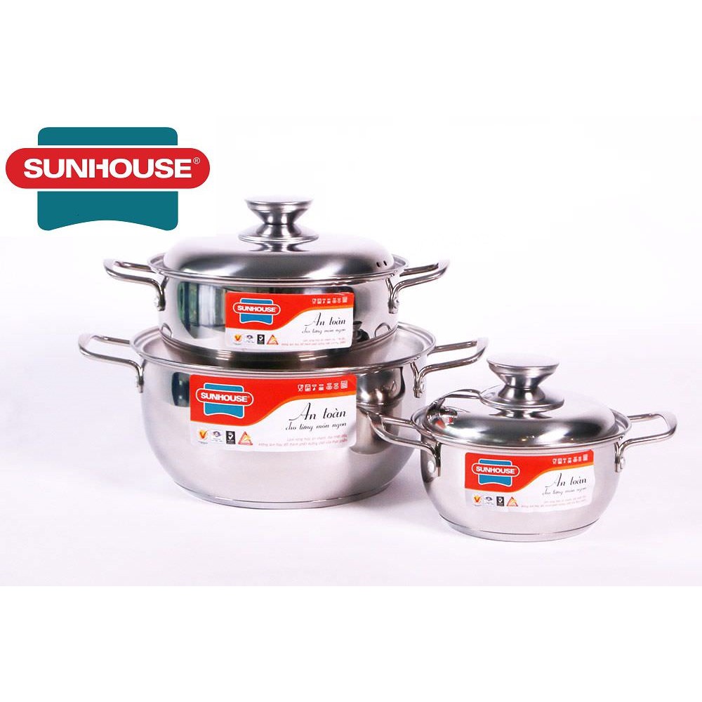 Bộ 3 nồi inox 3 đáy Sunhouse SH335 dùng trên mọi loại bếp