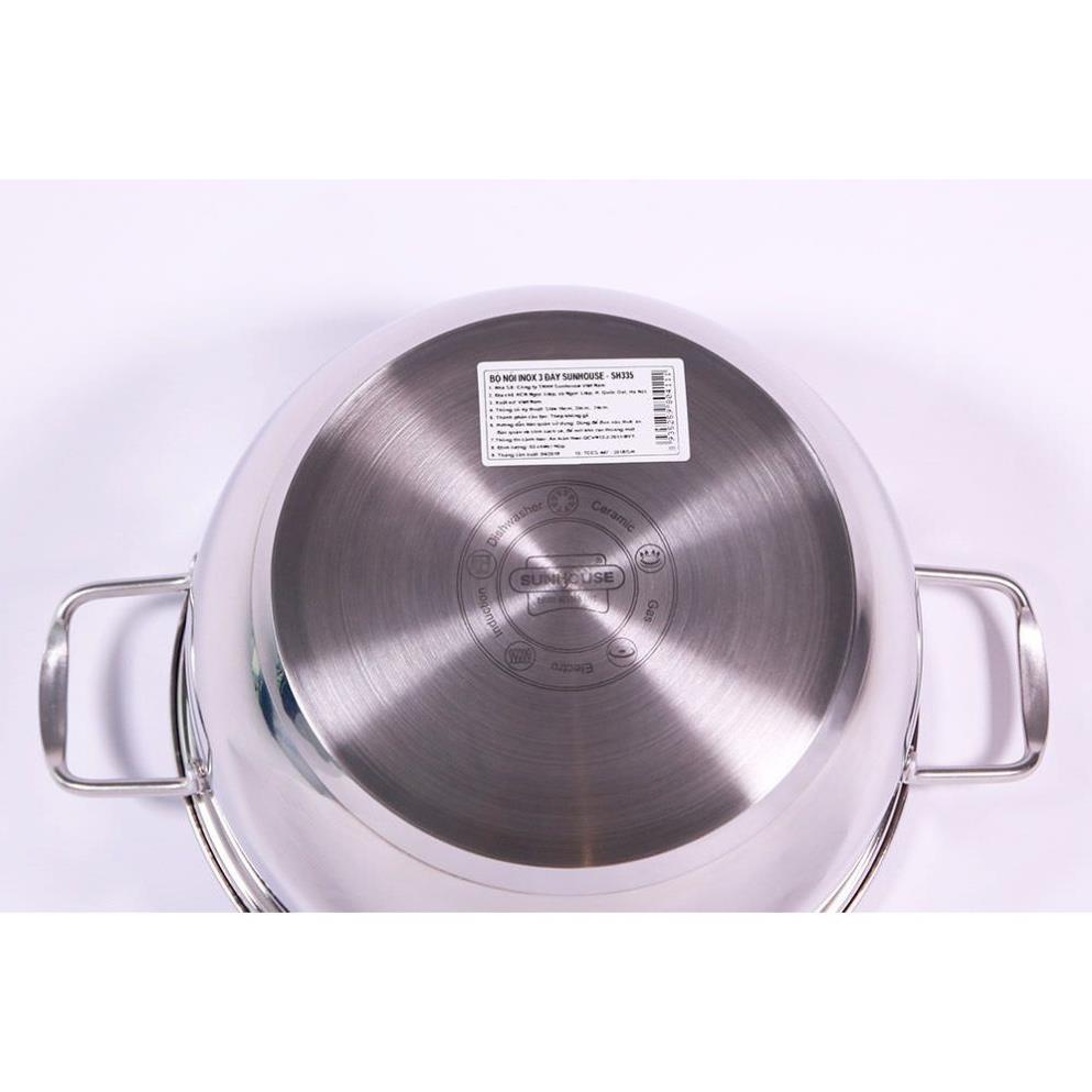 Bộ 3 nồi inox 3 đáy Sunhouse SH335 dùng trên mọi loại bếp