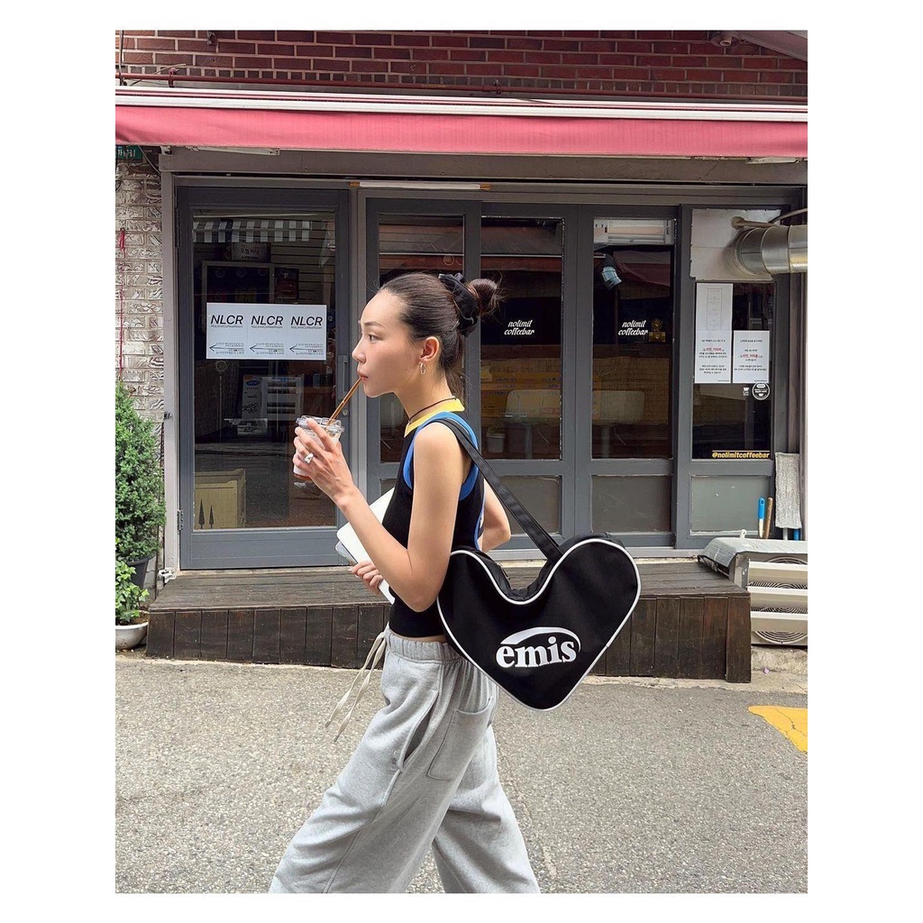 Túi Xách Canvas Ba Màu Họa Tiết Trái Tim Phong Cách Hàn Quốc