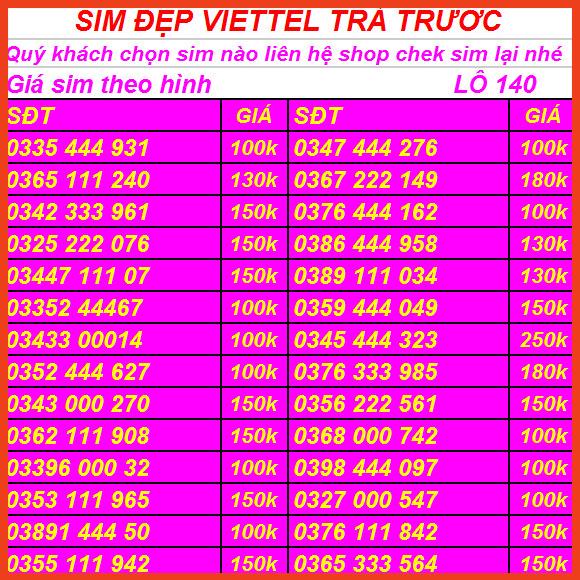 SIM VIETTEL SỐ ĐẸP PHONG THỦY CHỌN SỐ TẠI ĐÂY LÔ 49
