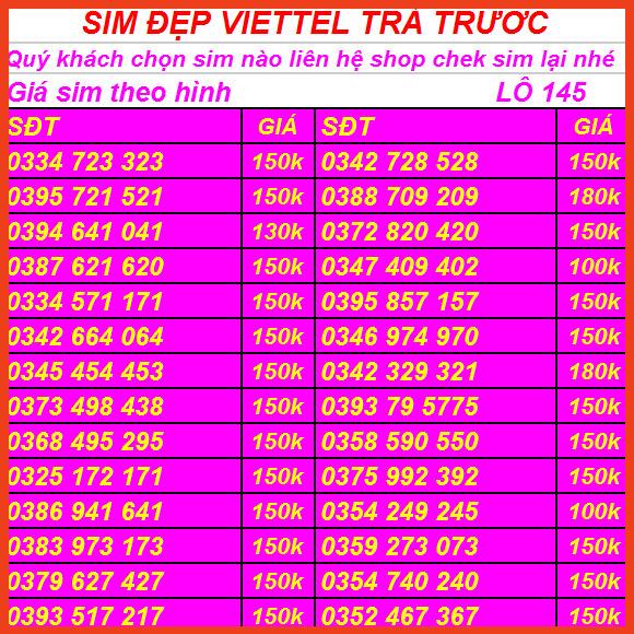 SIM VIETTEL SỐ DỄ NHỚ DỂ DÀNG ĐĂNG KÝ CHÍNH CHỦ LÔ 48