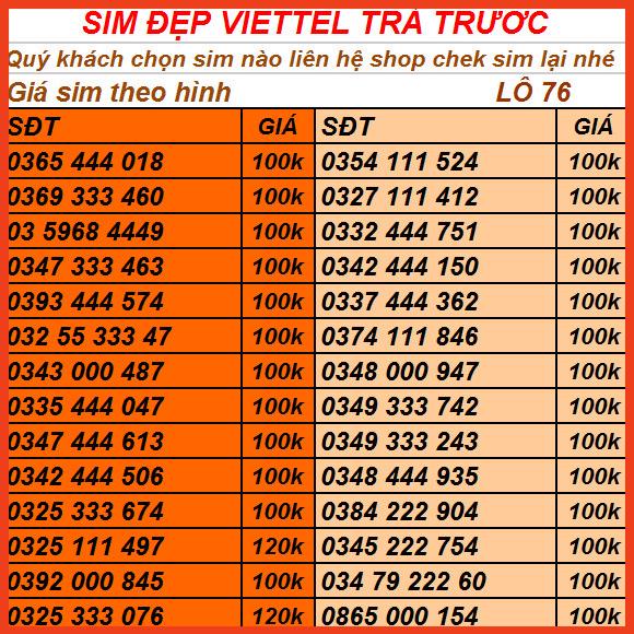 SIM VIETTEL TRẢ TRƯỚC TỰ ĐĂNG KÝ ĐƯỢC CHÍNH CHỦ- LÔ 44